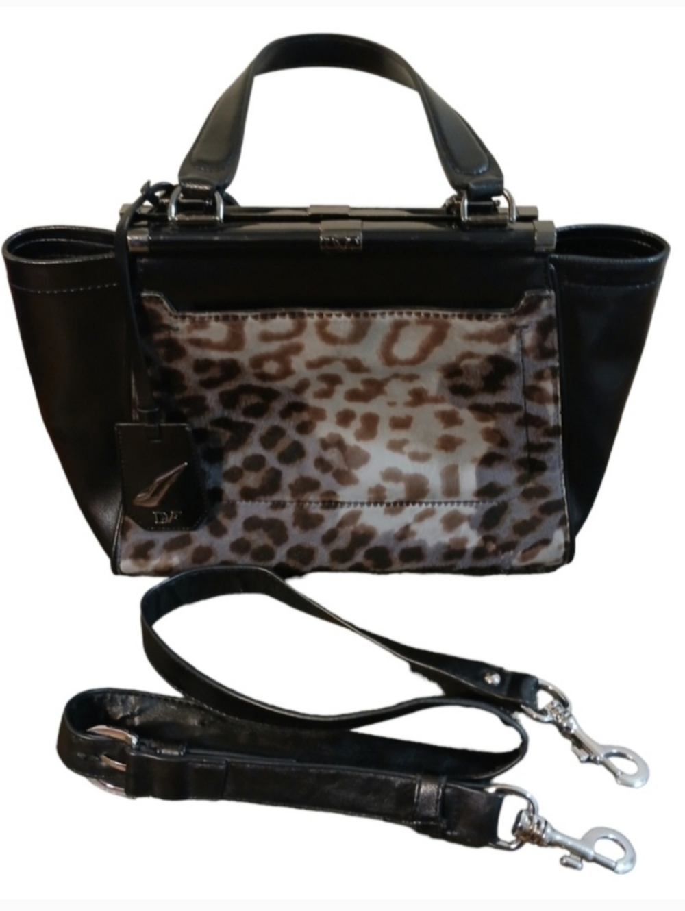 Diane Von Furstenberg Leopard Print Satchel in Gray and Black